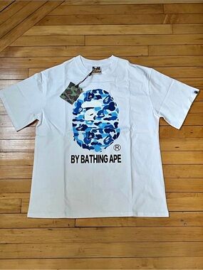 A Bathing Ape White Blue Camo Logo Tee